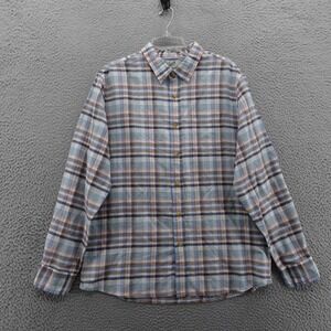 Grayers Long Sleeve Linen Button Down Shirt Large Beige Blue‎ Plaid Mens
